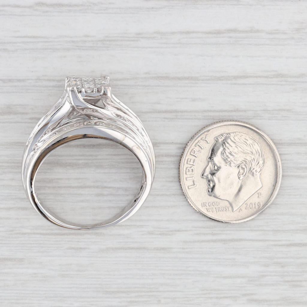 Light Gray 1.05ctw Diamond Bridal Set 10k White Gold Soldered Wedding Band Engagement Ring