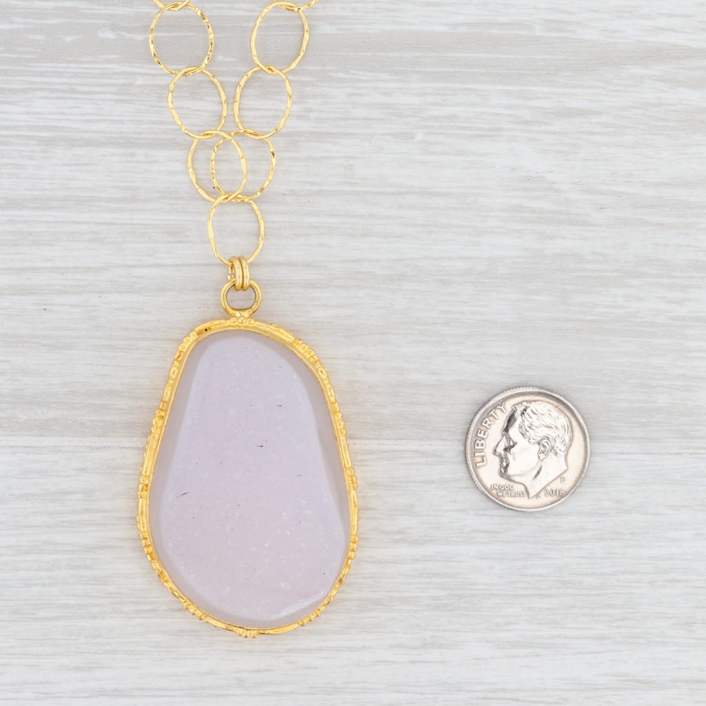 Light Gray New Nina Nguyen White Druzy Quartz Pendant Necklace 18.5" Sterling Gold Vermeil