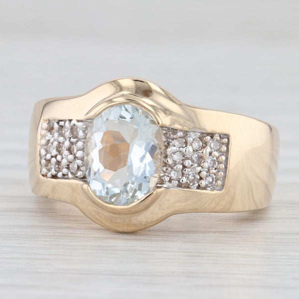 Light Gray 1.90ctw Oval Aquamarine Diamond Ring 14k Yellow Gold Size 7.75