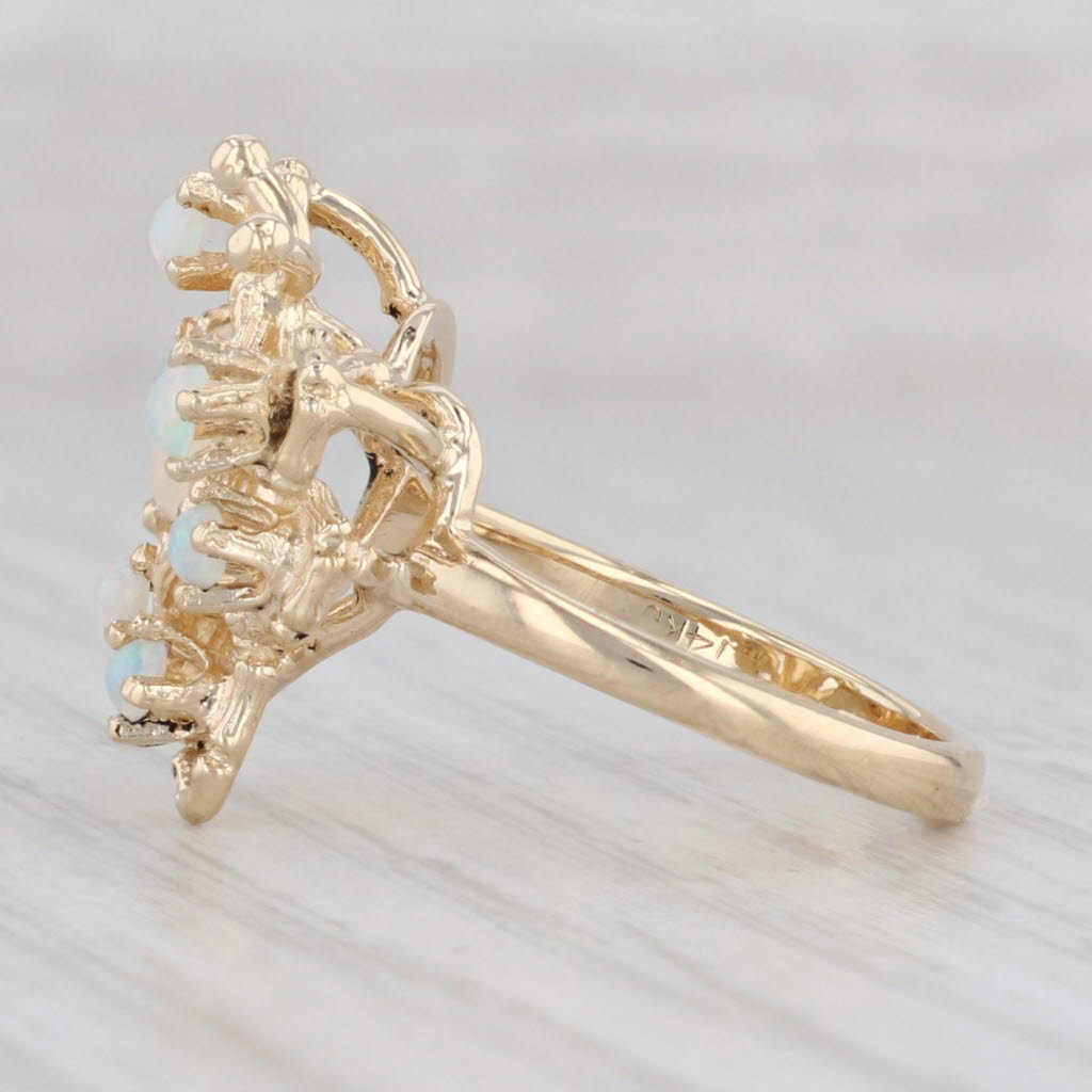 Light Gray Opal Butterfly Ring 14k Yellow Gold Size 7 Cocktail Bug Insect Jewelry