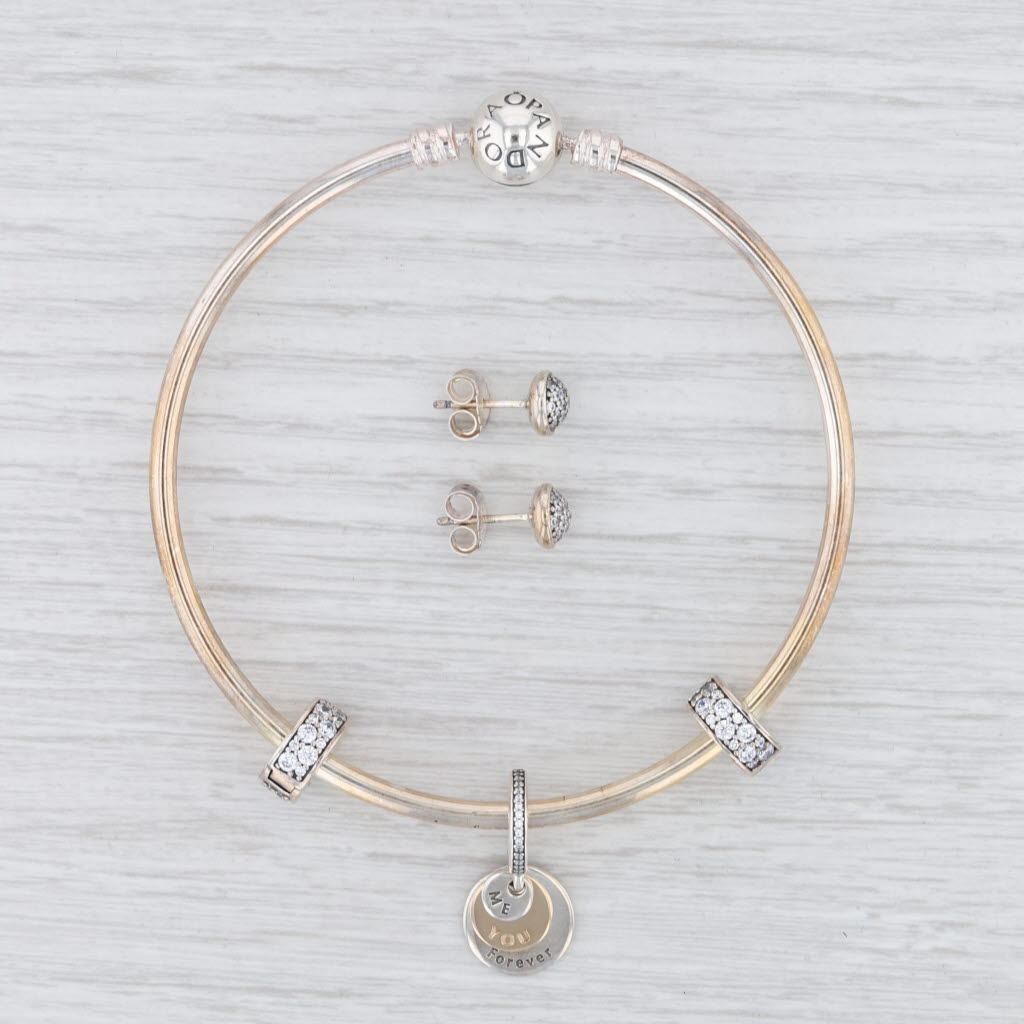Light Gray New Authentic Pandora Love You Forever Gift Set B800747 Bangle Earrings Case