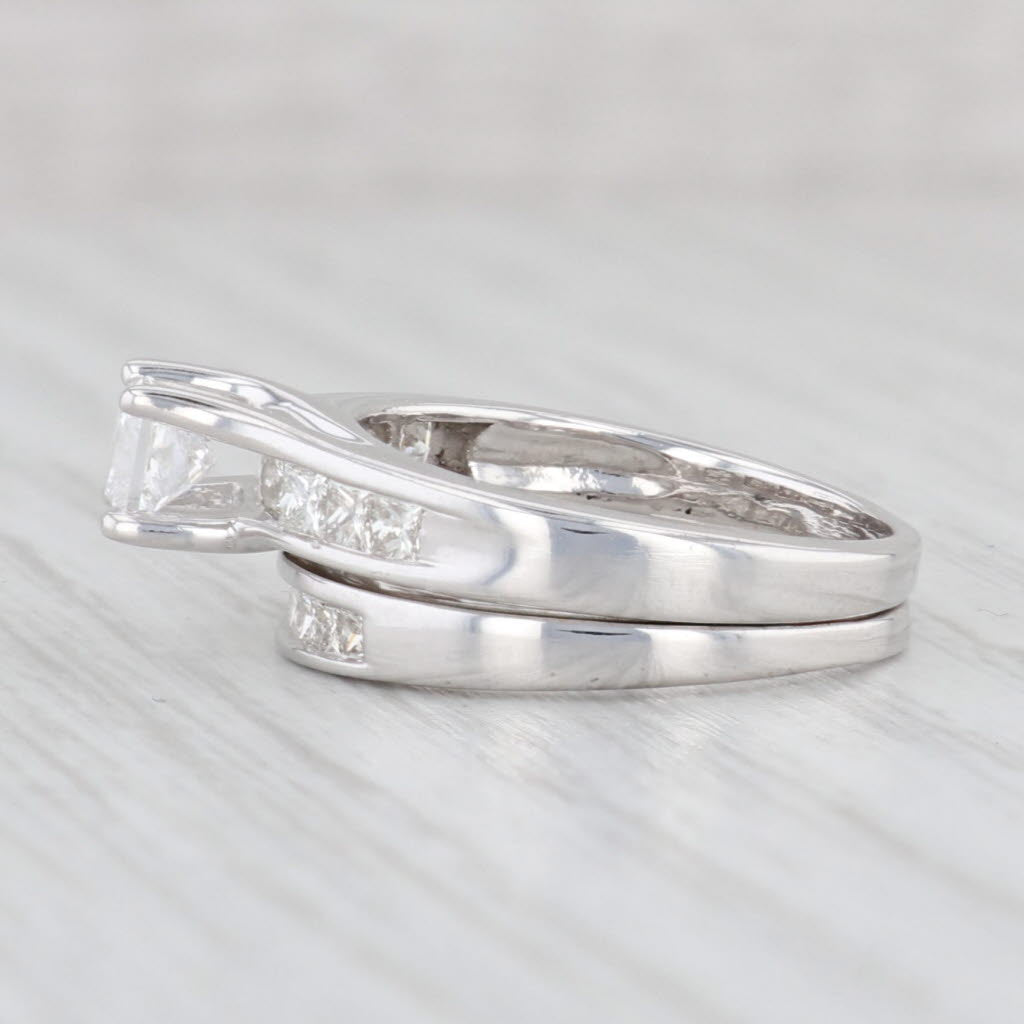 Light Gray 1.21ctw Princess Diamond Engagement Ring Wedding Band Bridal Set 14k White Gold