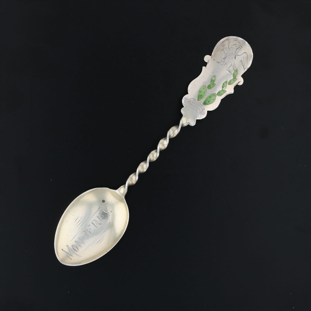 Black Monterey Souvenir Spoon Sterling Silver Eagle Cactus Vintage Keepsake