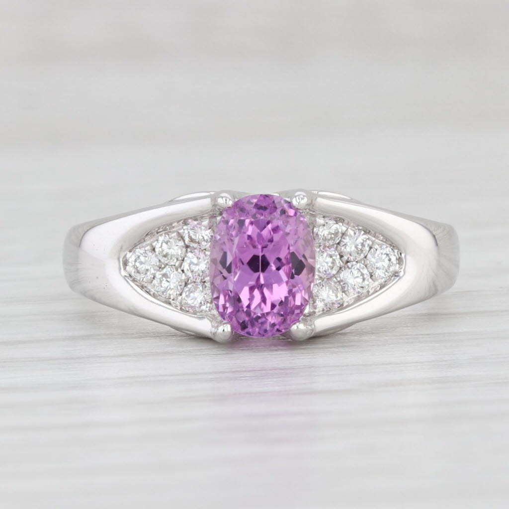 Light Gray 1.69ctw Oval Pink Kunzite Diamond Ring 14k White Gold Size 7.25