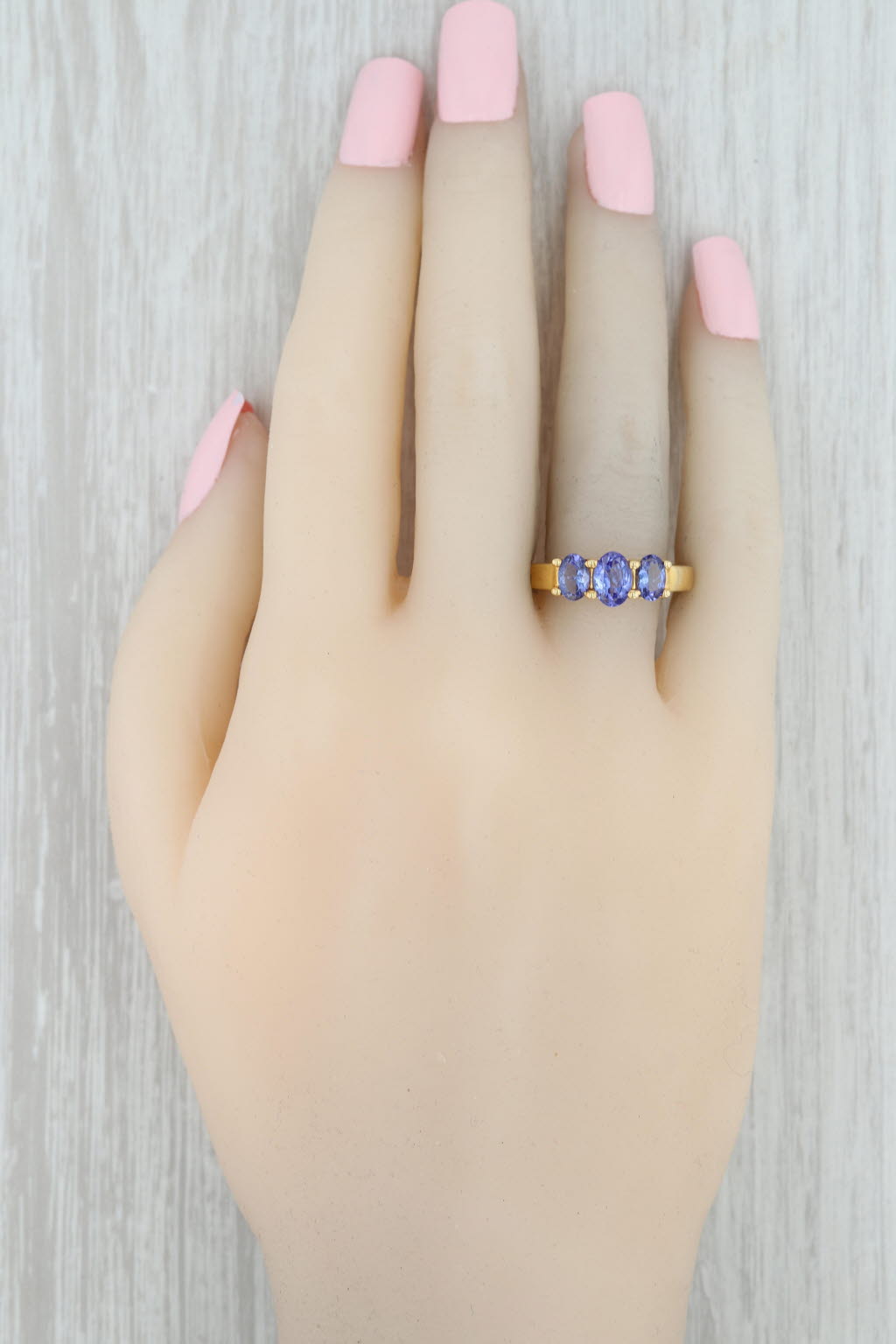 Gray New 1.30ctw Tanzanite Ring Sterling Silver Gold Vermeil Oval 3-Stone Size 10.25