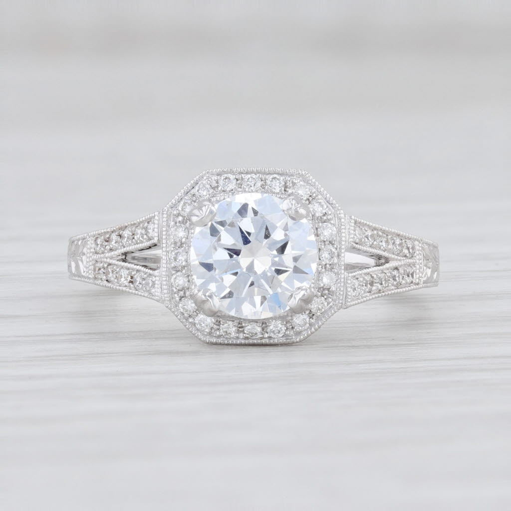 Light Gray New Beverley K Semi Mount Diamond Halo Engagement Ring 18k Gold Size 6.5 Round
