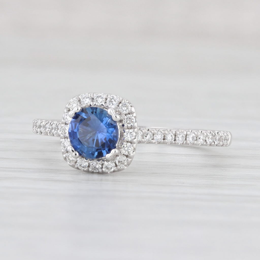 Light Gray New 0.95ctw Blue Sapphire Diamond Halo Ring 14k White Gold Engagement Size 6.75