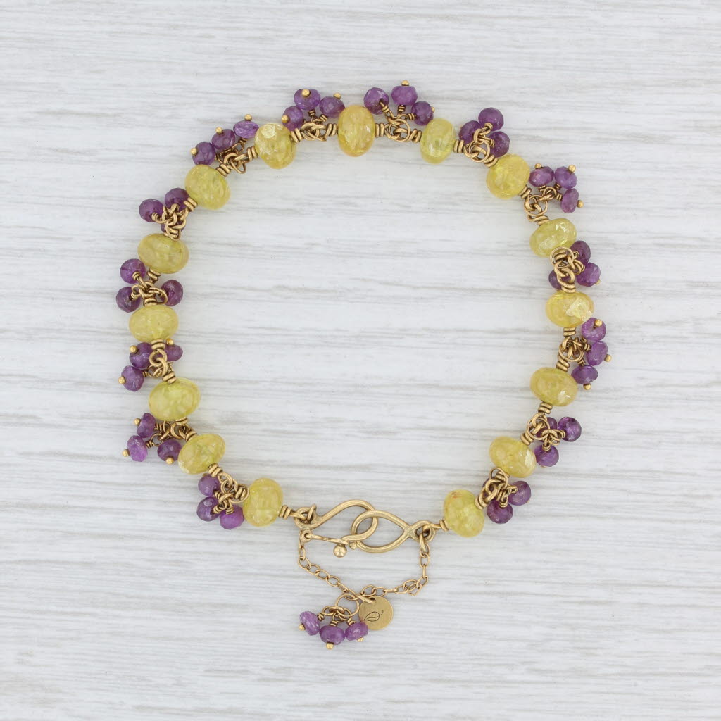 Light Gray Mallary Marks Yellow Purple Sapphire Bead Bracelet 22k 18k Yellow Gold 7"