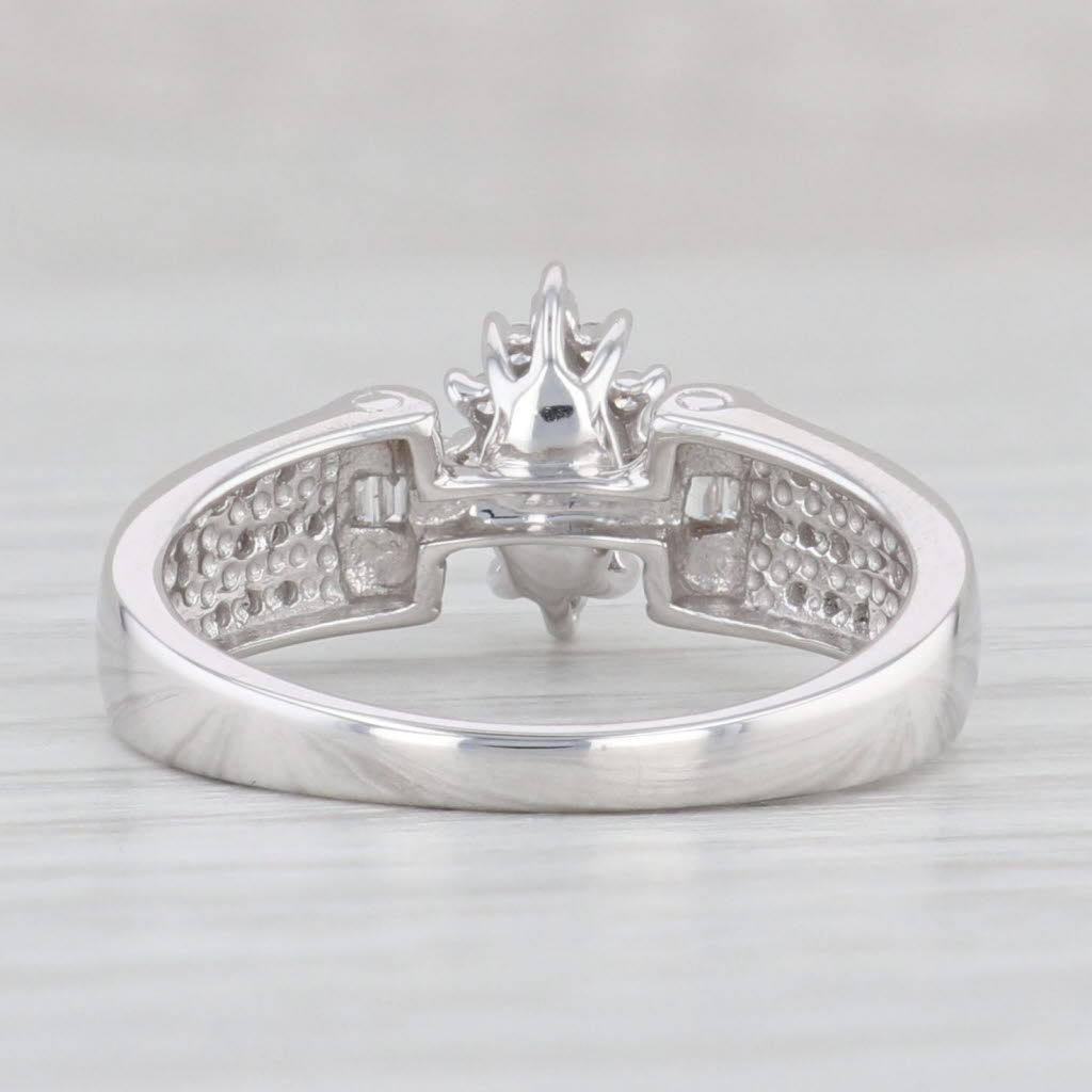 Light Gray 0.27ctw Marquise Diamond Cluster Engagement Ring 10k White Gold Size 7