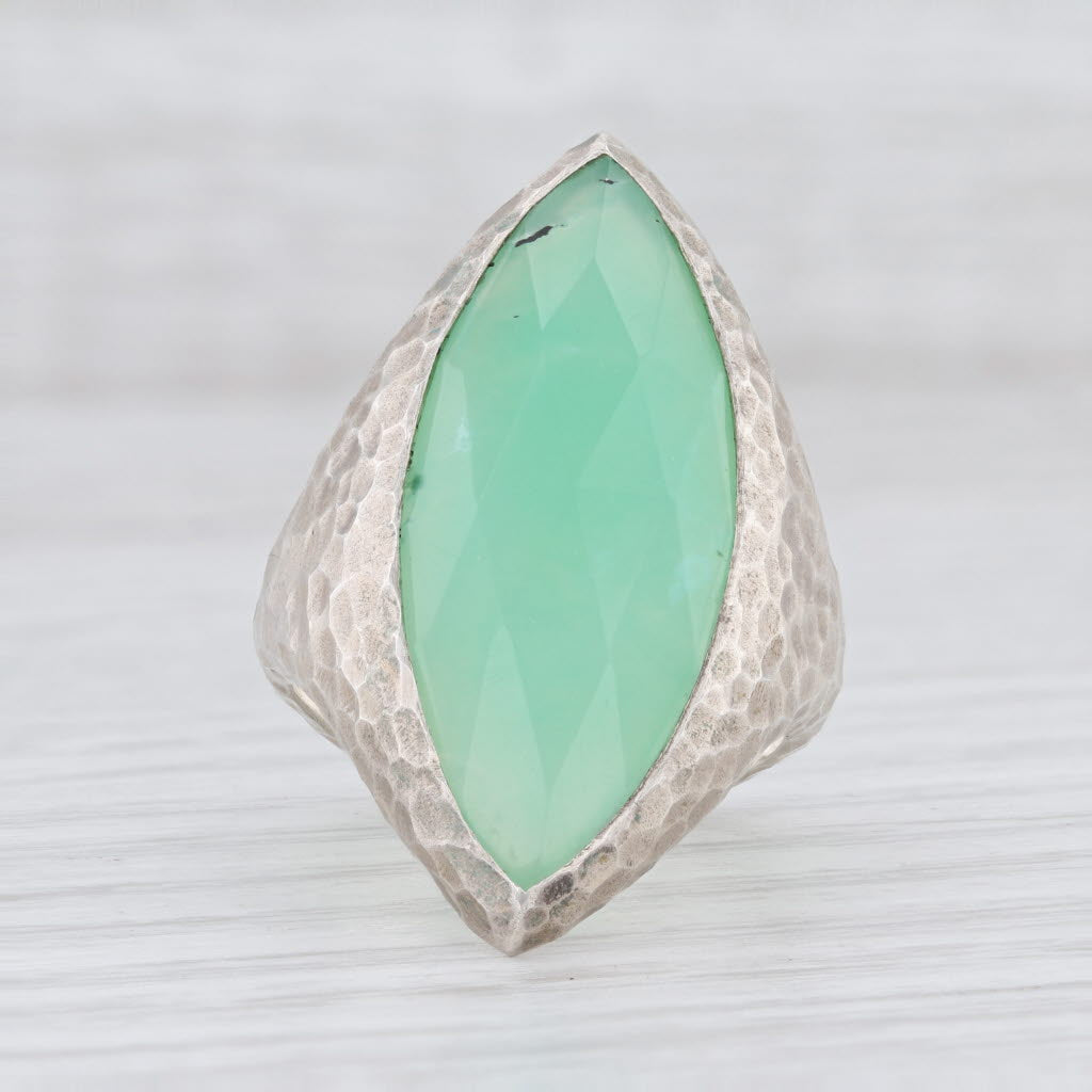 Light Gray New Nina Nguyen Green Chrysoprase Ring Mekong Sterling Silver Hammered Size 7