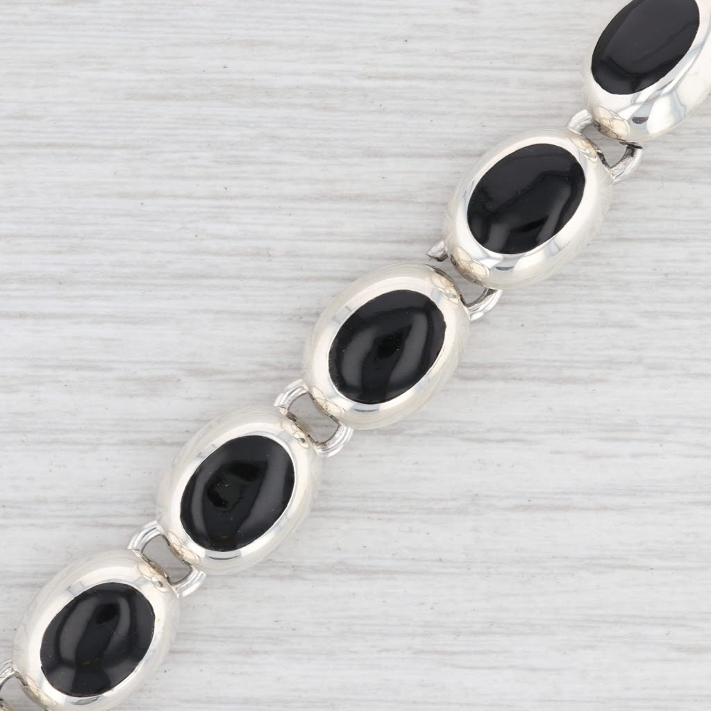 Light Gray New Black Resin Link Bracelet Sterling Silver 7.5” 12.3mm Toggle Clasp