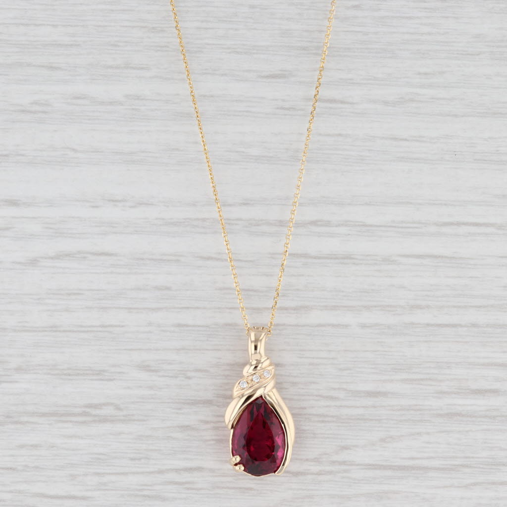 Light Gray 5.67ctw Rubellite Diamond Teardrop Pendant Necklace 14k Gold 18" Cable Chain