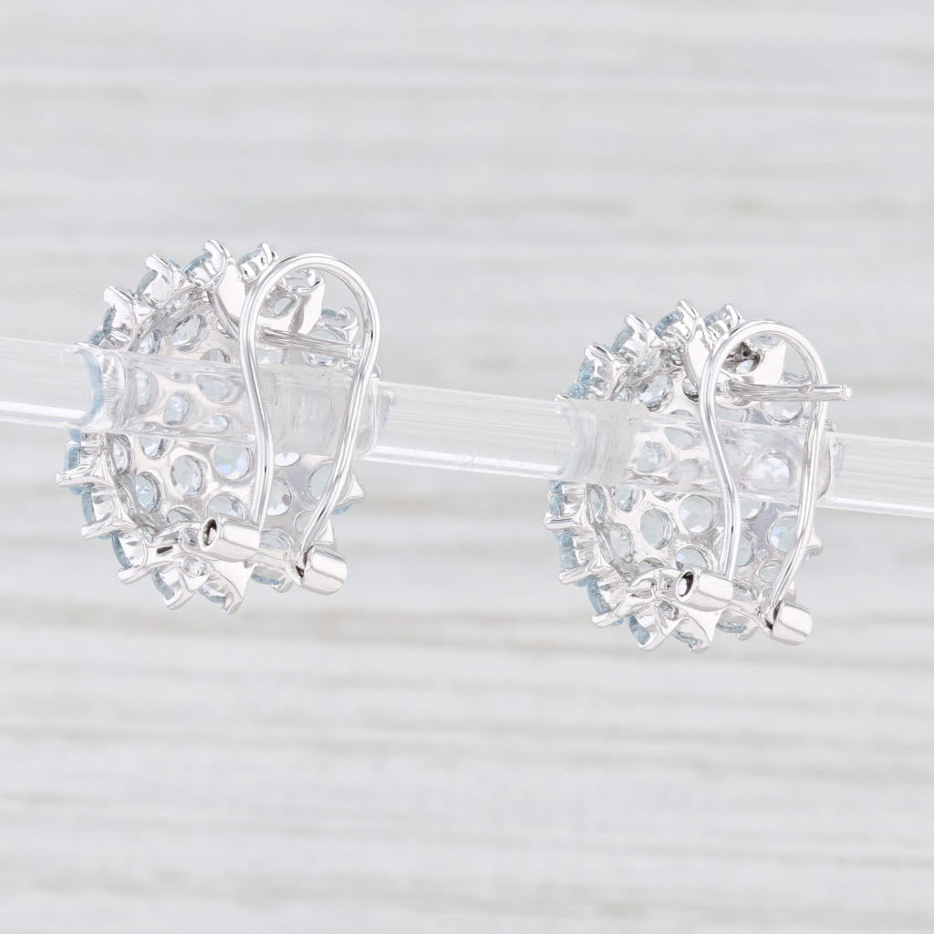 Light Gray 6.25ctw Aquamarine Cluster Button Earrings 14k White Gold Pierced Omega Backs