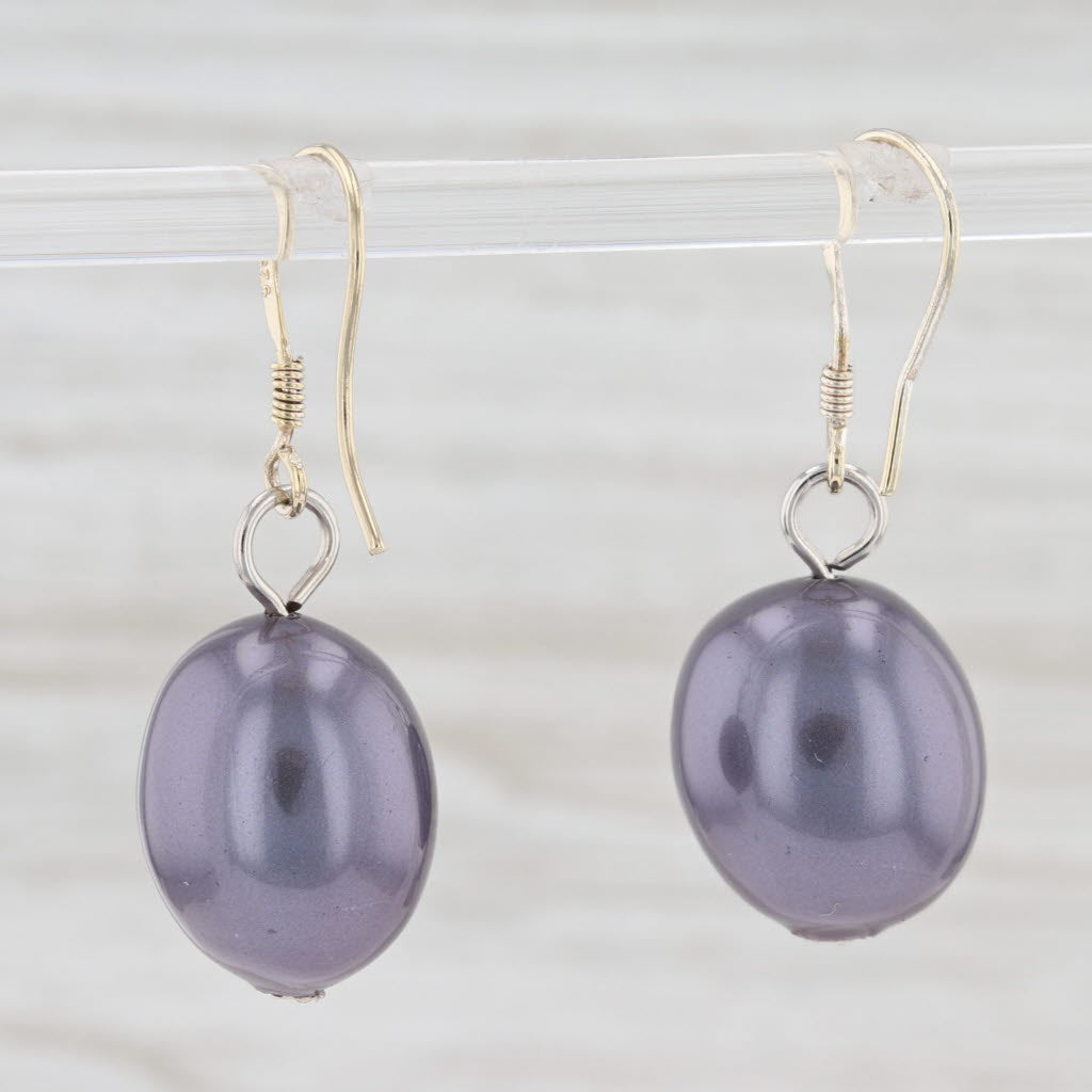 Light Gray Imitation Gray Pearl Drop Earrings Sterling Silver Pierced Hook Posts