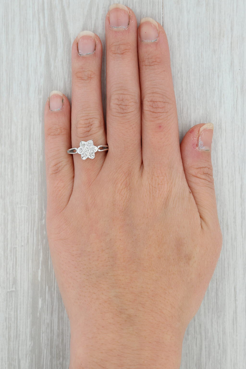 Rosy Brown 0.20ctw Diamond Flower Ring 10k White Gold Size 7 Floral Engagement
