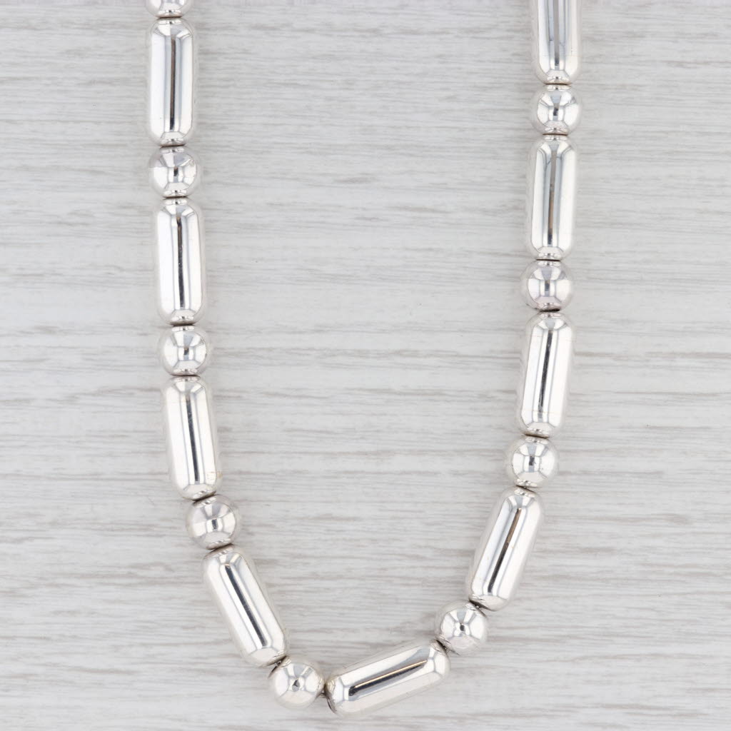 Light Gray New Bead Statement Necklace Pendant Sterling Silver 17.5" 8.3mm