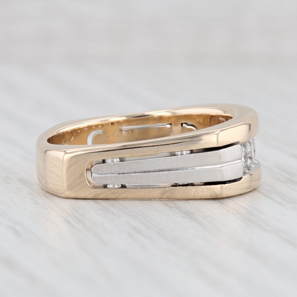 Light Gray 1ctw Diamond Men's Ring 14k Yellow White Gold Euro Shank Size 10.25 Wedding Band
