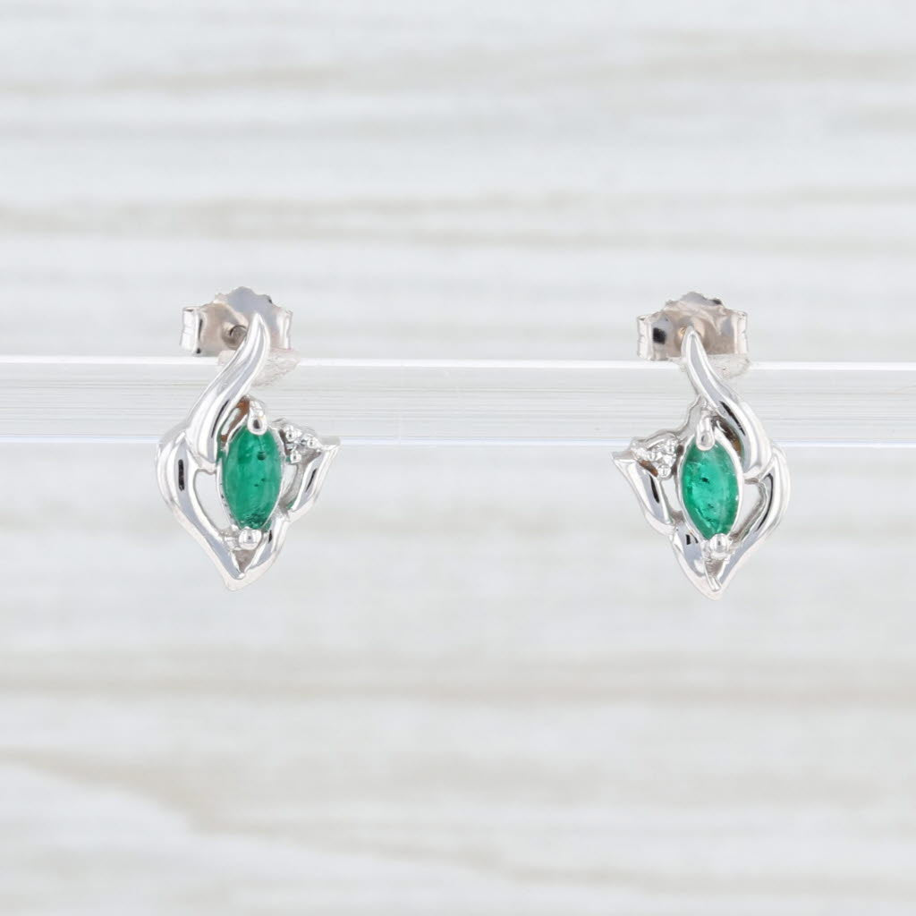 Light Gray New 0.26ctw Emerald Diamond Stud Earrings 14k White Gold May Birthstone Marquise
