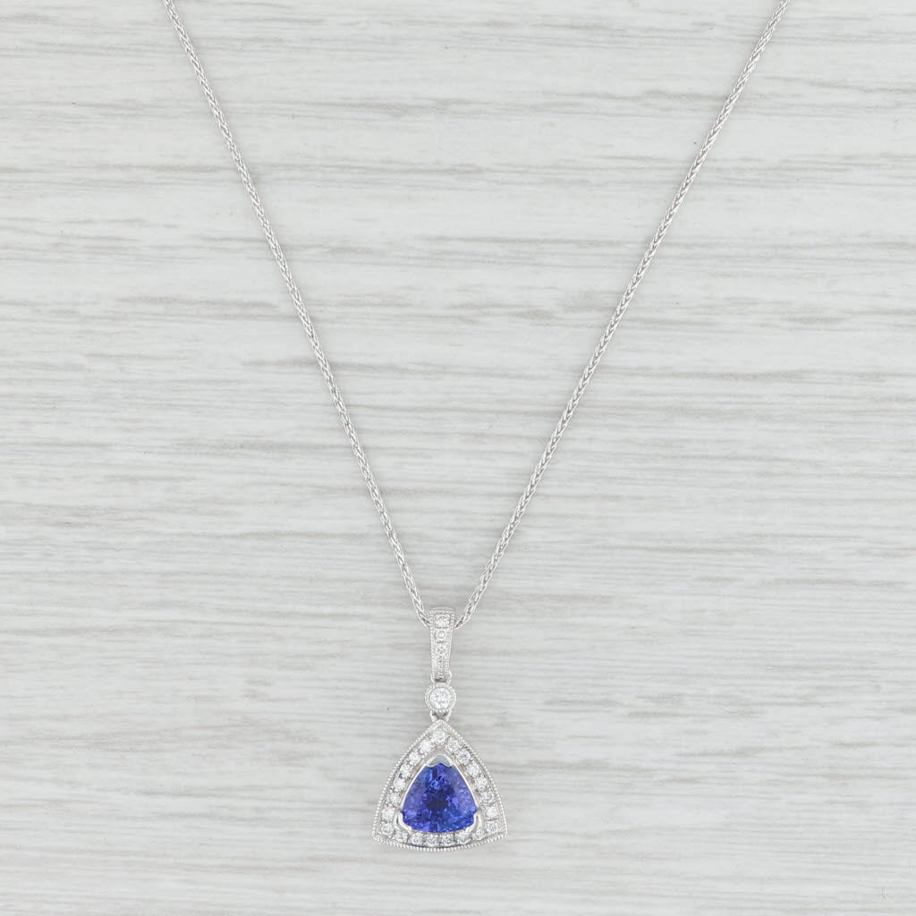 Light Gray Venetti 1.40ctw Tanzanite Diamond Halo Pendant Necklace 14k Gold 18" Wheat Chain