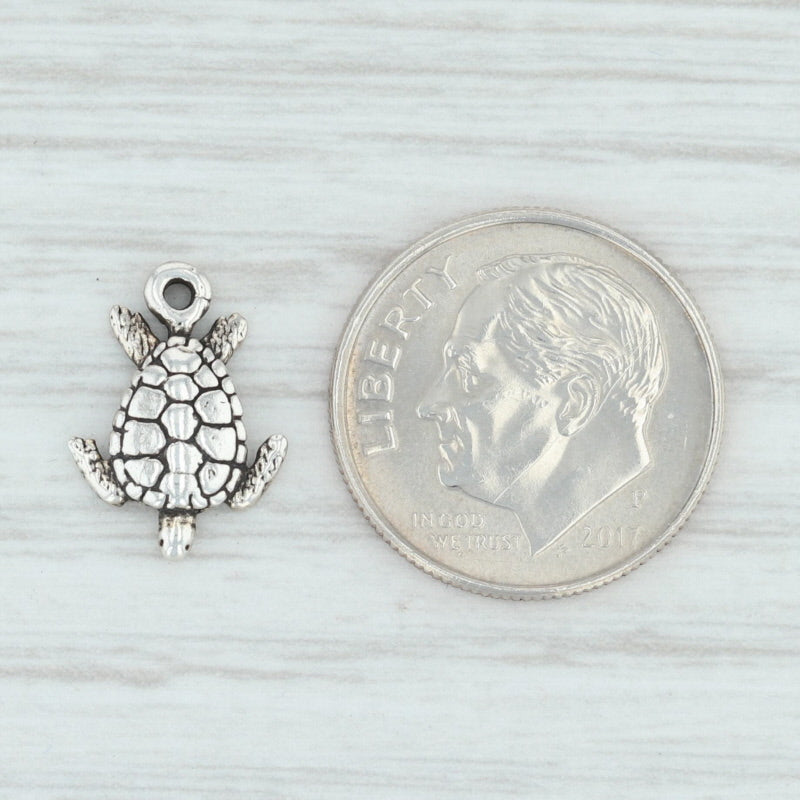 Light Gray Little Sea Turtle Charm Sterling Silver 925 Nautical Beach