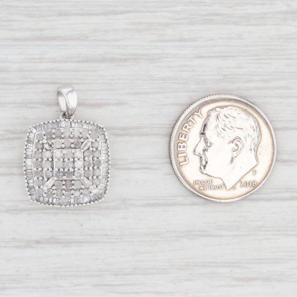 Light Gray New 0.38ctw Diamond Cluster Halo Pendant 10k White Gold Drop