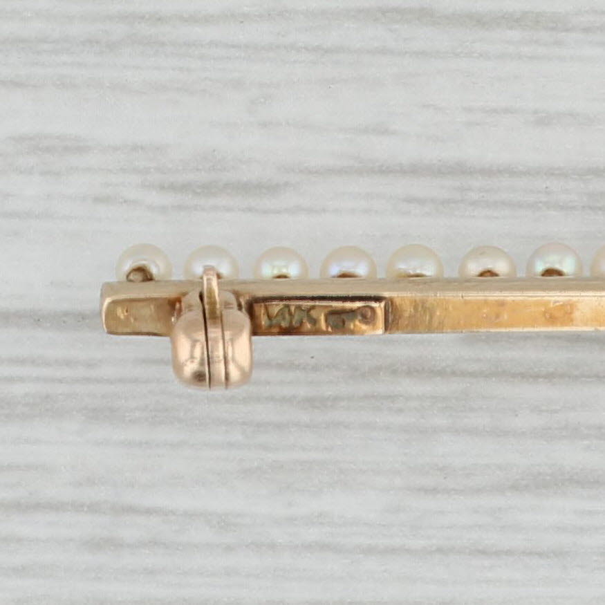 Light Gray Cultured Pearl Bar Pin 14k Yellow Gold Brooch