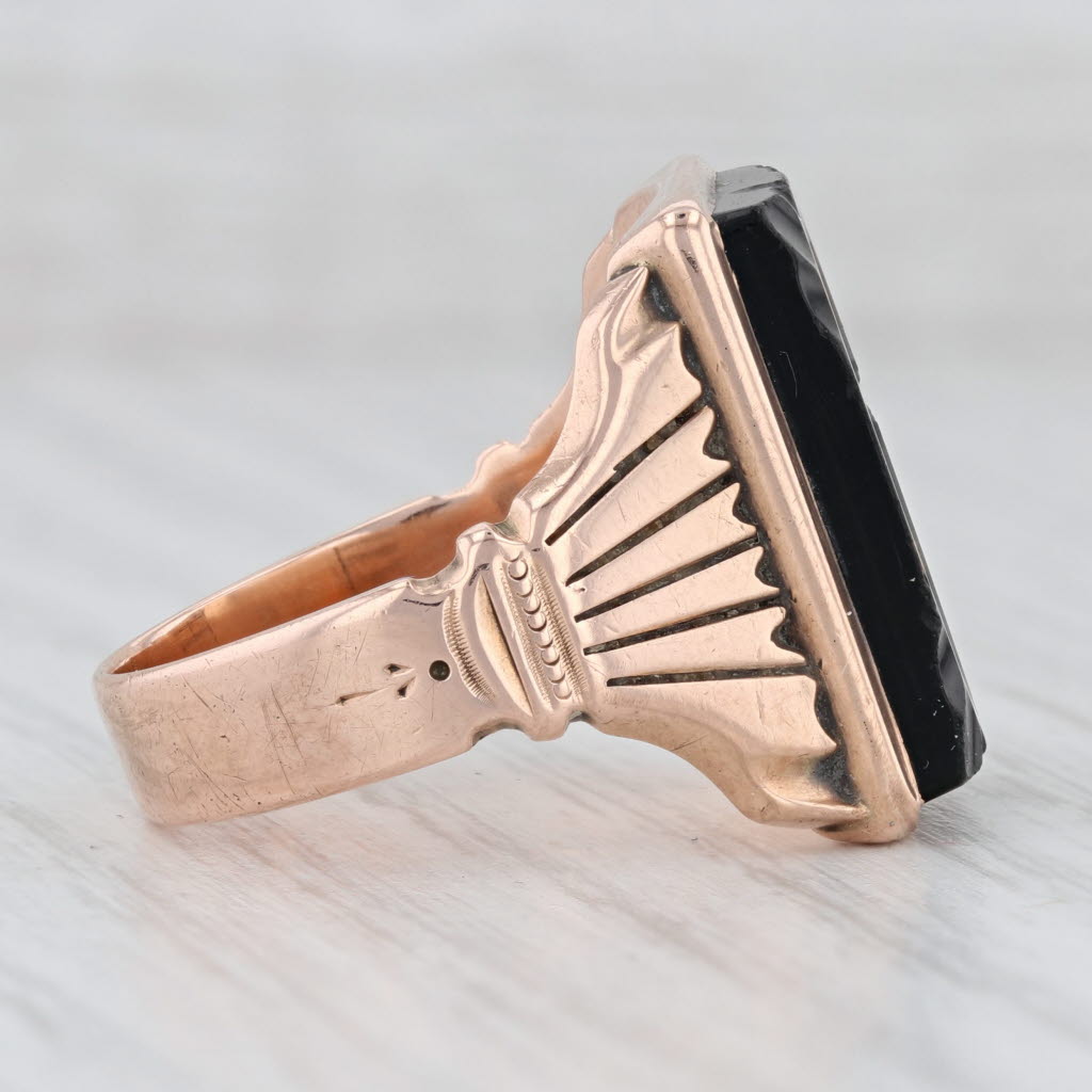 Light Gray Victorian Old English "B" Onyx Signet Ring 10k Rose Gold Size 9.25-9.5