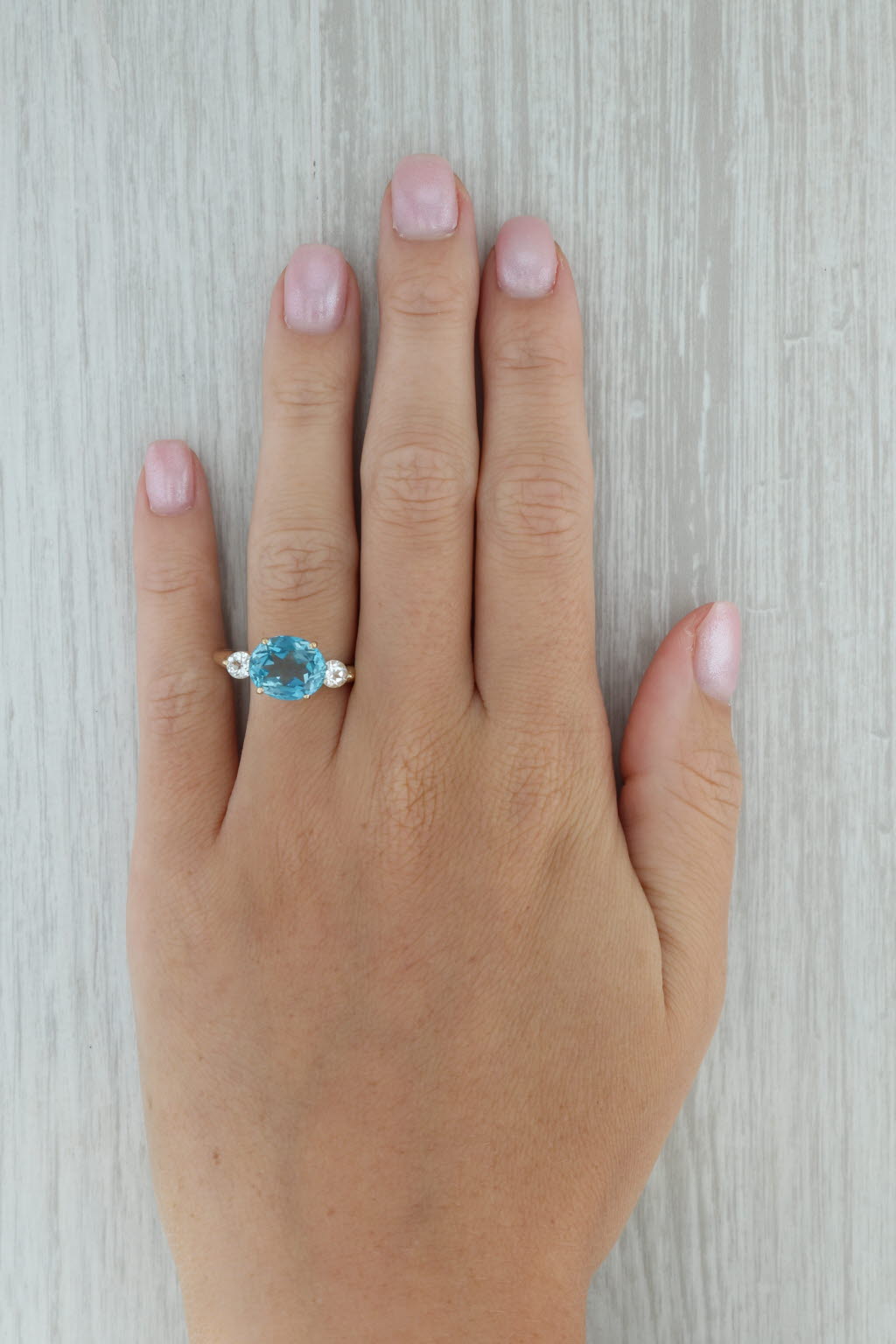 Dark Gray 5.6ctw Blue Topaz White Topaz Ring 14k Yellow Gold Size 9.75 Oval Solitaire