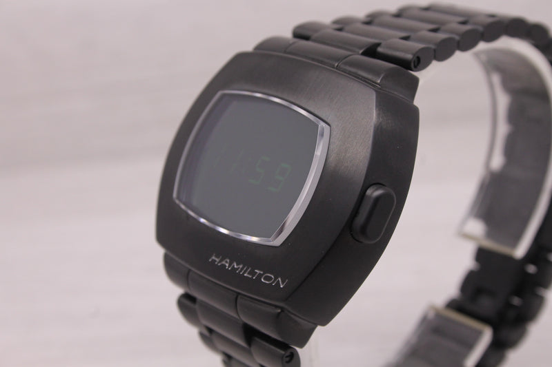 Gray Hamilton Matrix PSR MTX Mens 41mm Black PVD Digital Wrist Watch Bracelet & Box