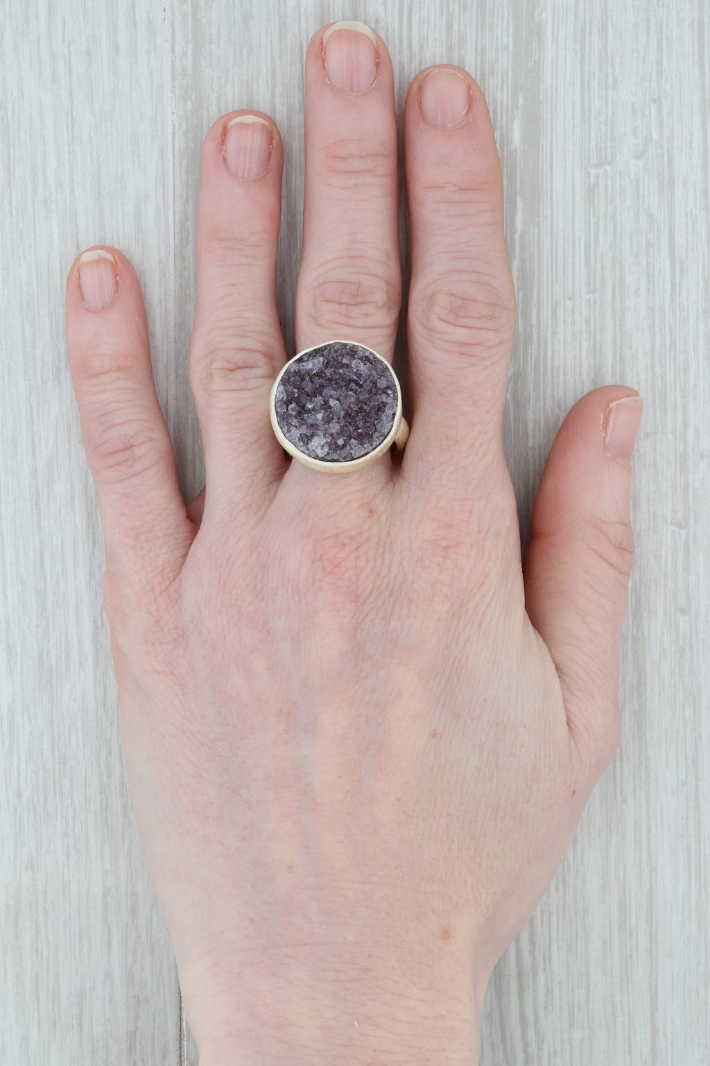 Gray New Nina Nguyen Statement Ring Amethyst Druzy Sterling Silver Size 7.25