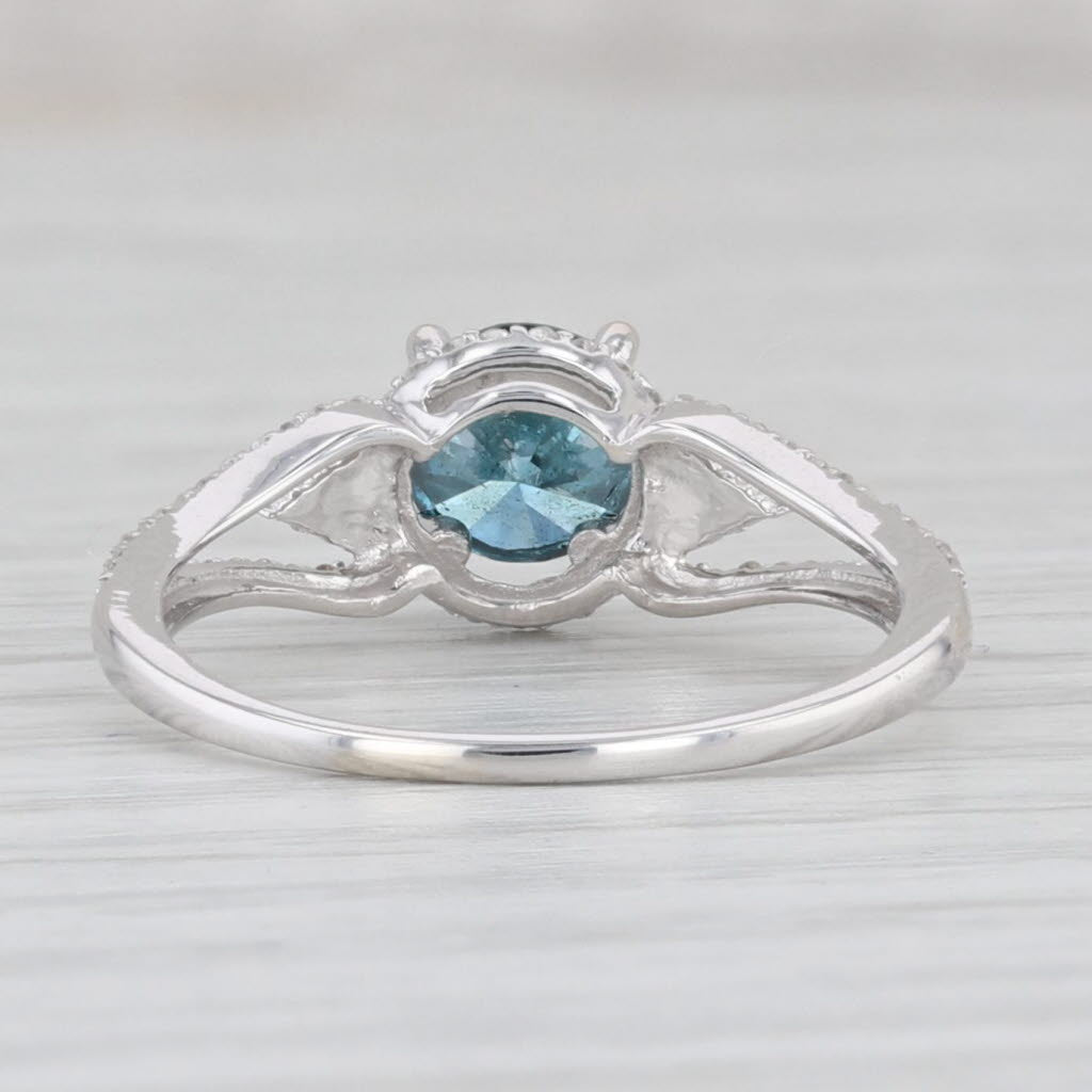 Light Gray New 1.12ctw Teal Diamond Halo Ring 14k White Gold Size 6.75 Engagement