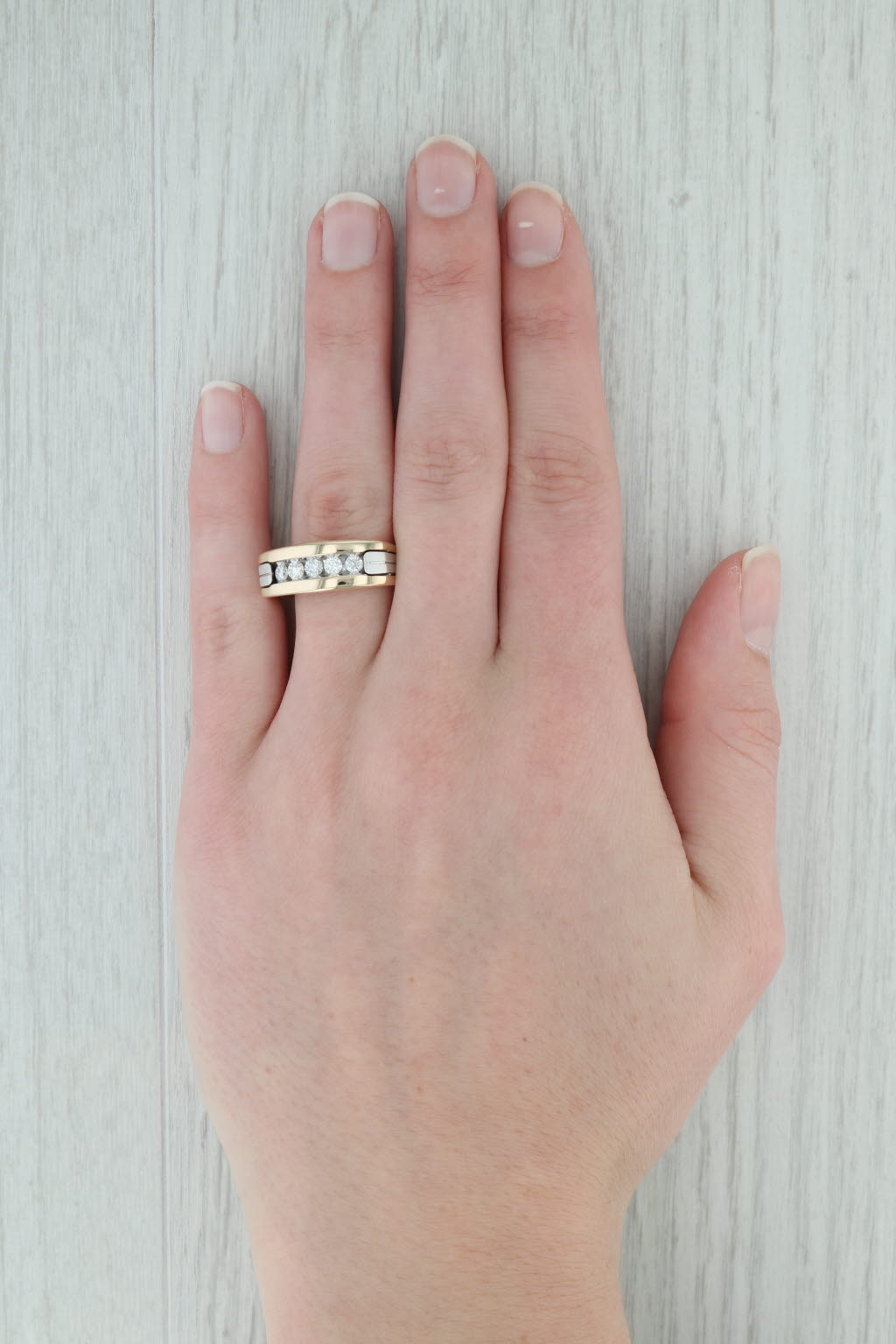 Gray 1ctw Diamond Men's Ring 14k Yellow White Gold Euro Shank Size 10.25 Wedding Band