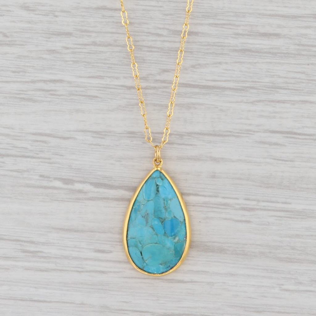 Gray New Nina Nguyen Necklace Turquoise Crinkle Chain Sterling Gold Vermeil 24-26”