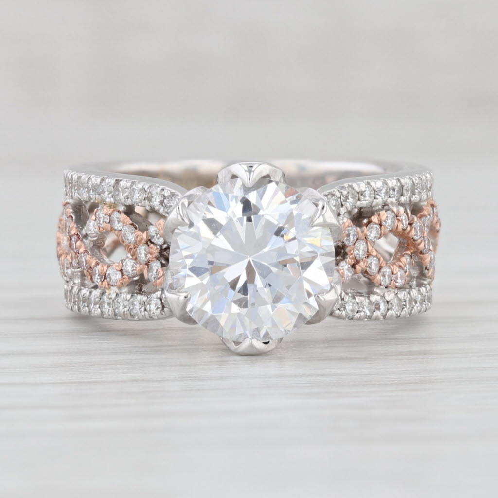 Light Gray 3.45ctw Round Cubic Zirconia Ring 14k Gold Size 6.5 Engagement Semi Mount