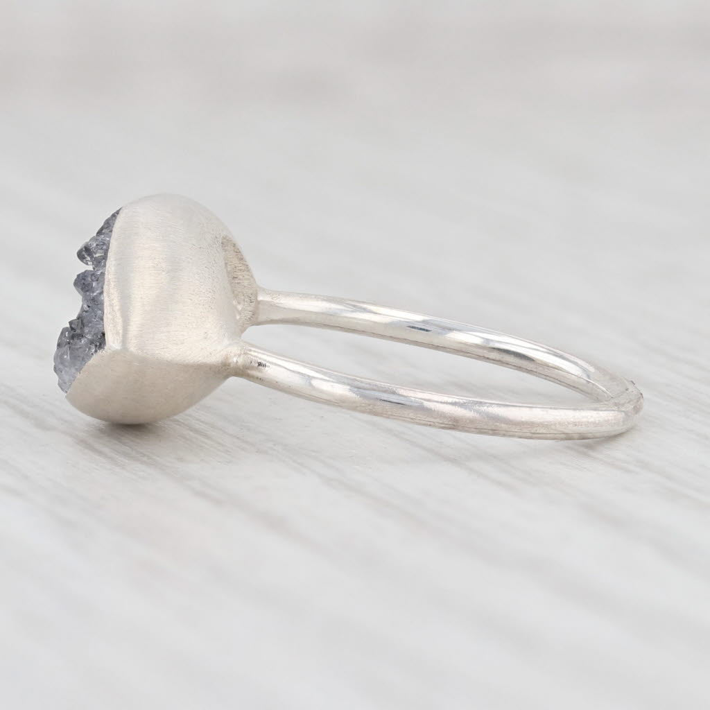 Light Gray New Nina Nguyen Amethyst Druzy Quartz Sterling Silver Statement Ring Size 6.75