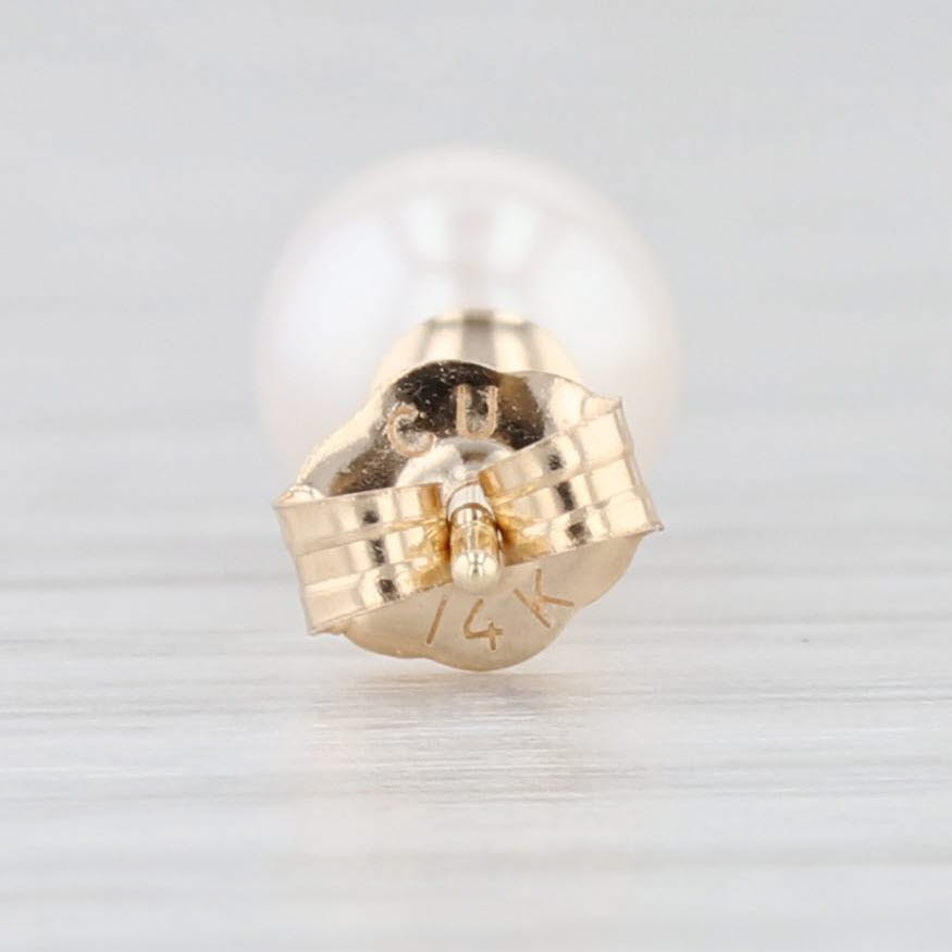 Light Gray Cultured Pearl Bead Stud Earrings 14k Yellow Gold June Birthstone