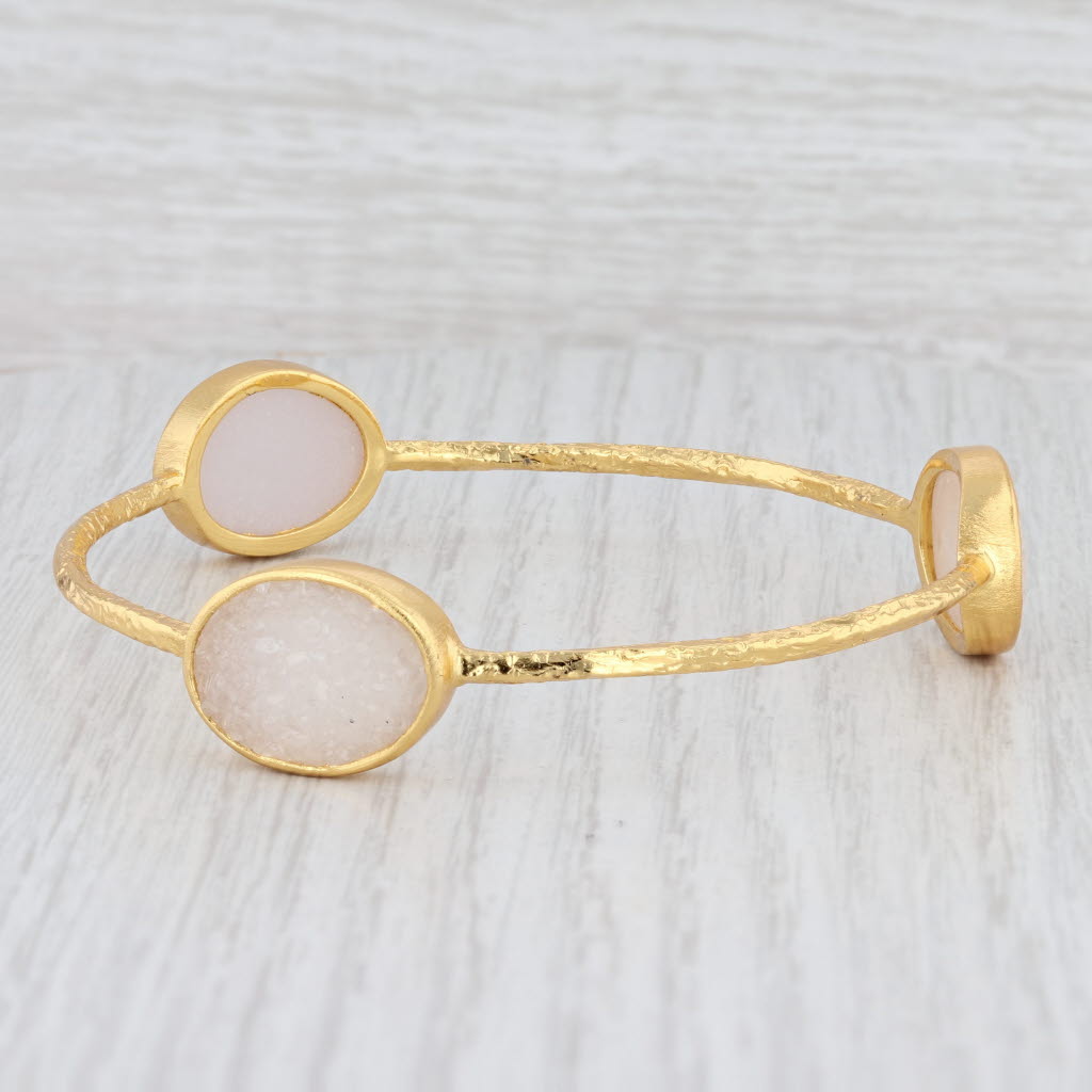 Light Gray New Nina Nguyen Sand Druzy Quartz Bangle Bracelet Sterling 22k Gold Vermeil 8"