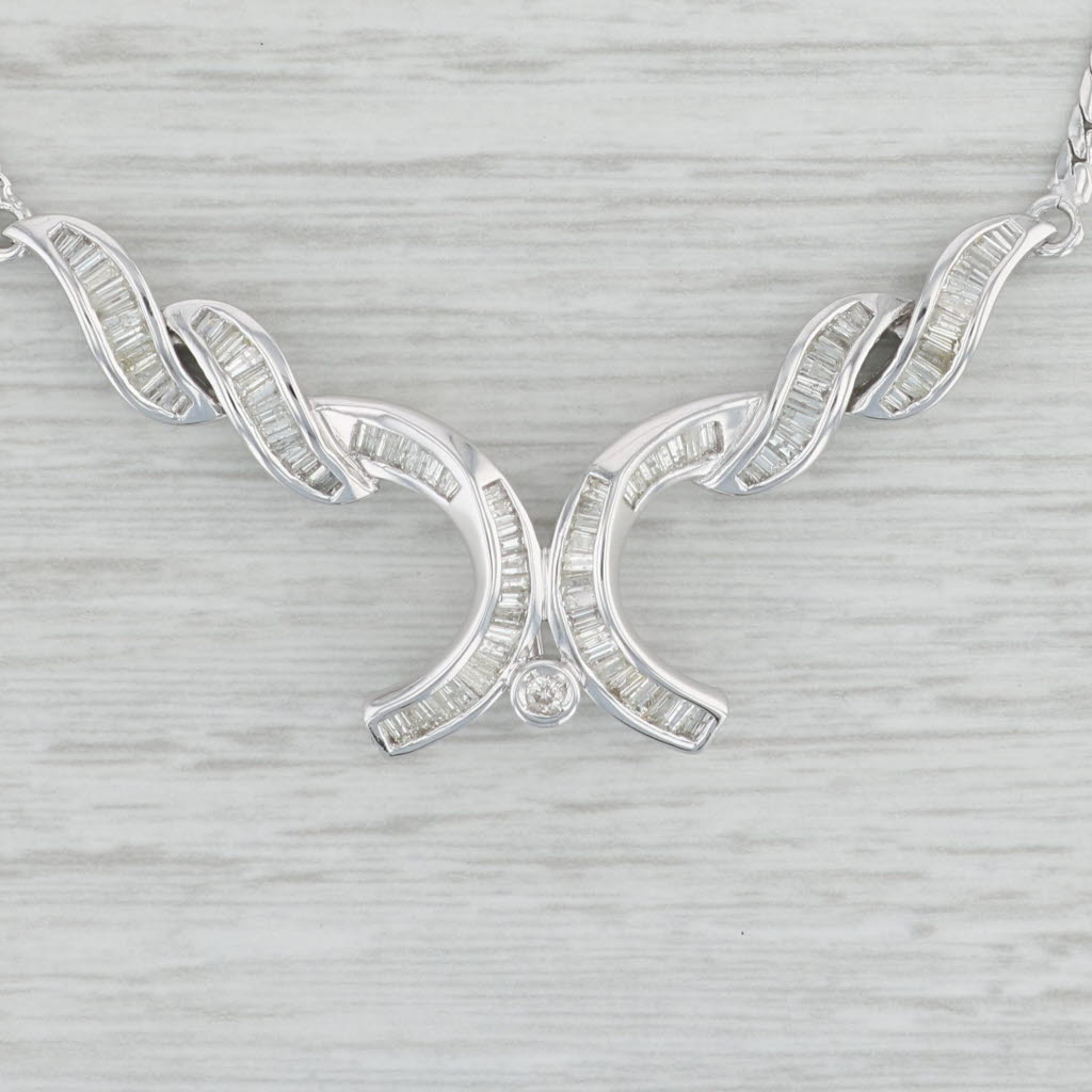 Light Gray 0.90ctw Diamond V Necklace 14k White Gold 18" Herringbone Chain