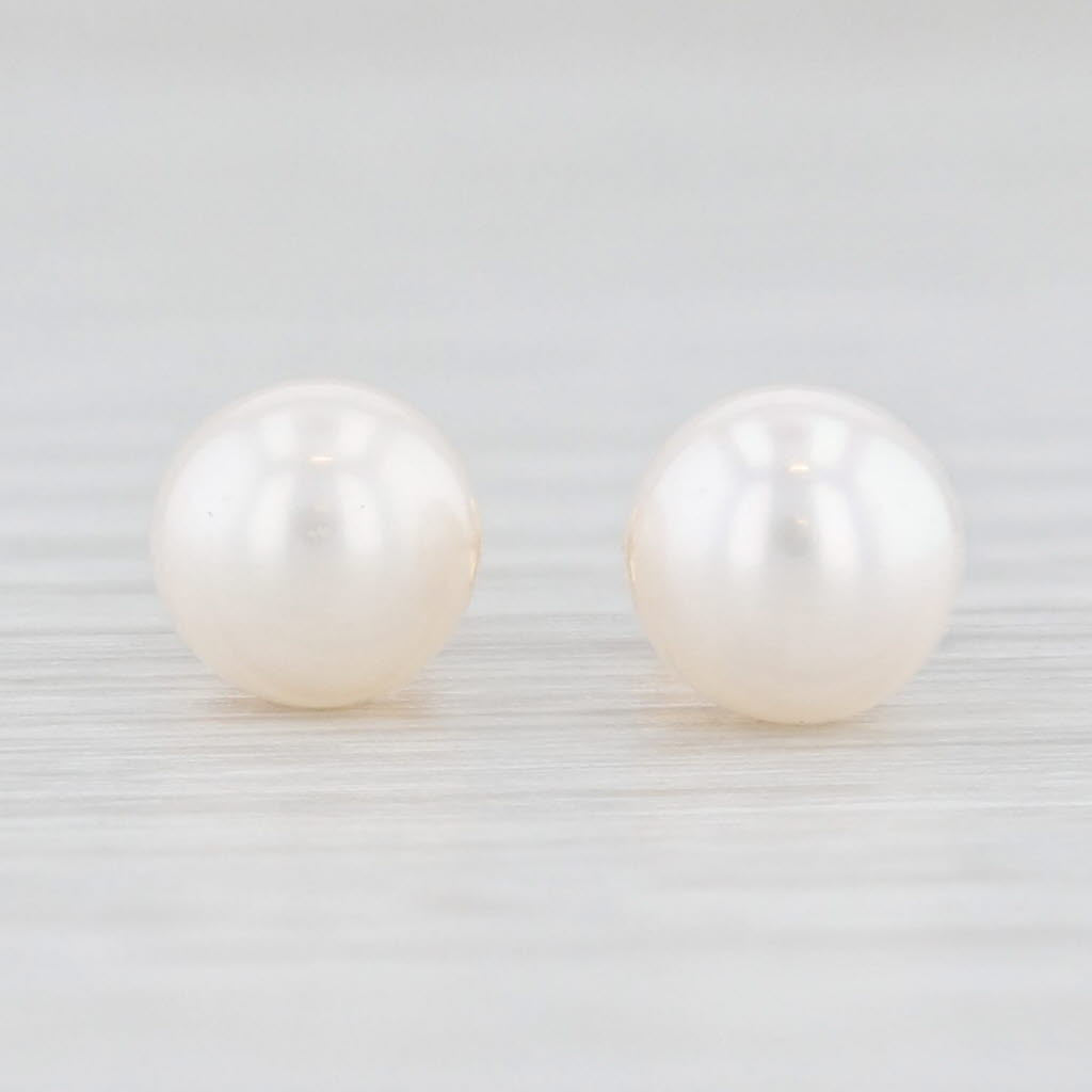 Light Gray Cultured Pearl Bead Stud Earrings 14k Yellow Gold June Birthstone