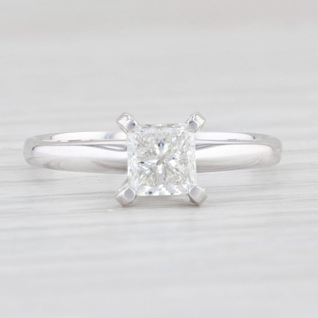Light Gray 0.70ct VS2 Square Princess Diamond Solitaire Ring 14k White Gold Size 5.5 GIA
