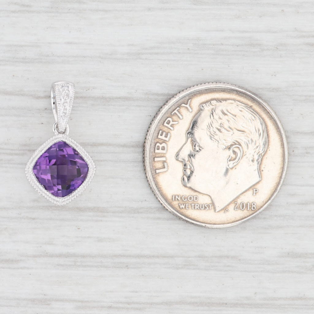 Light Gray New 0.8ct Amethyst Drop Pendant 14k White Gold Solitaire February Birthstone