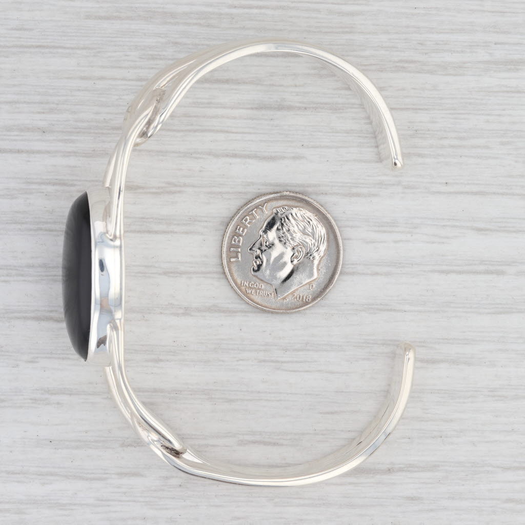 Light Gray New Blue Cats Eye Glass Cuff Bracelet Sterling Silver 6.5" 925 Statement