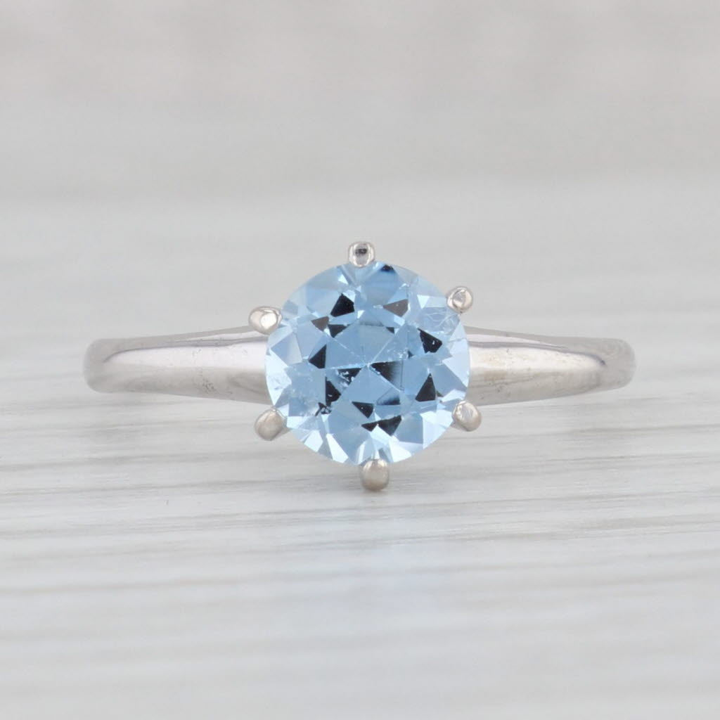 Light Gray 1.45ct Lab Created Spinel Ring 10k White Gold Size 8.75 Round Solitaire