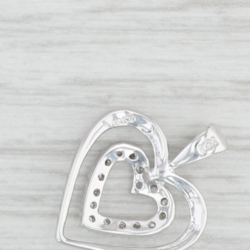 Light Gray Diamond Double Heart Pendant 10k White Gold Small Drop
