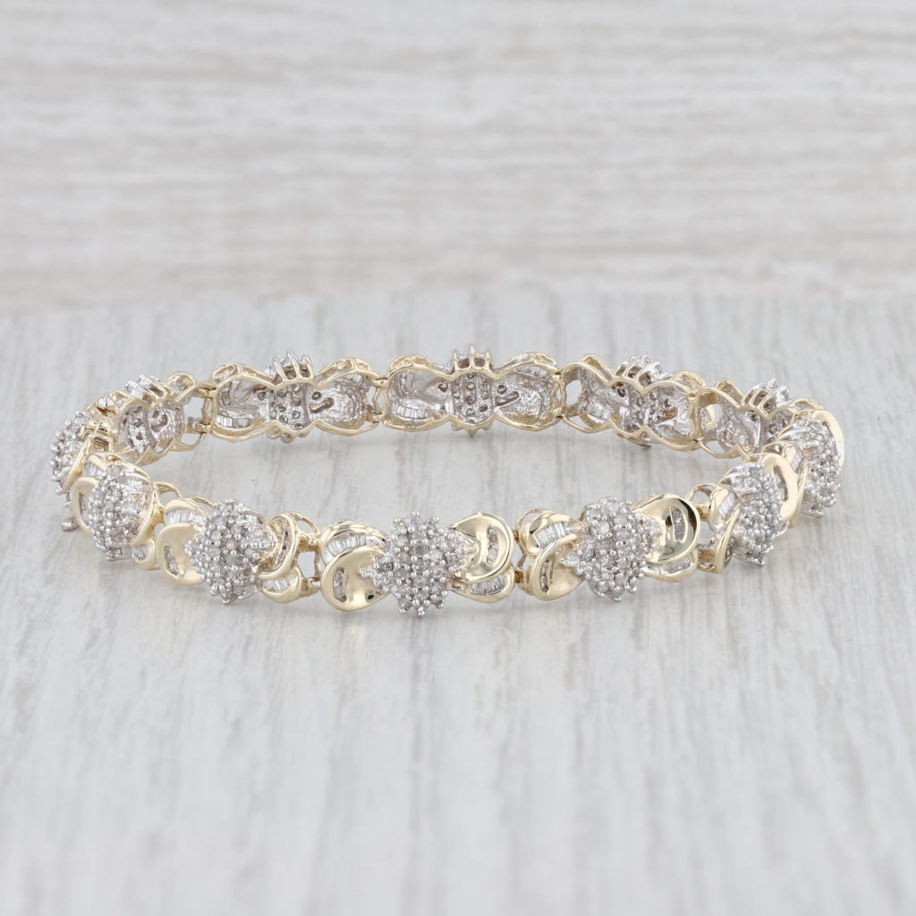 Light Gray 1.36ctw Diamond Cluster Bracelet 10k Yellow Gold 7.25" 8.3mm