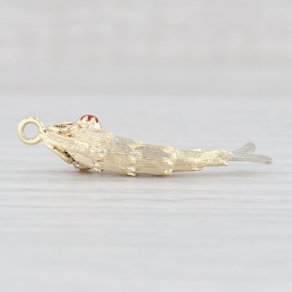 Light Gray Vintage Glass Eyed Fish Pendant 14k Yellow White Gold Charm
