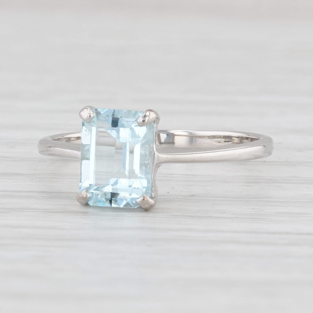Light Gray Vintage 1.50ct Aquamarine Ring Platinum Emerald Cut Solitaire March Birthstone 7