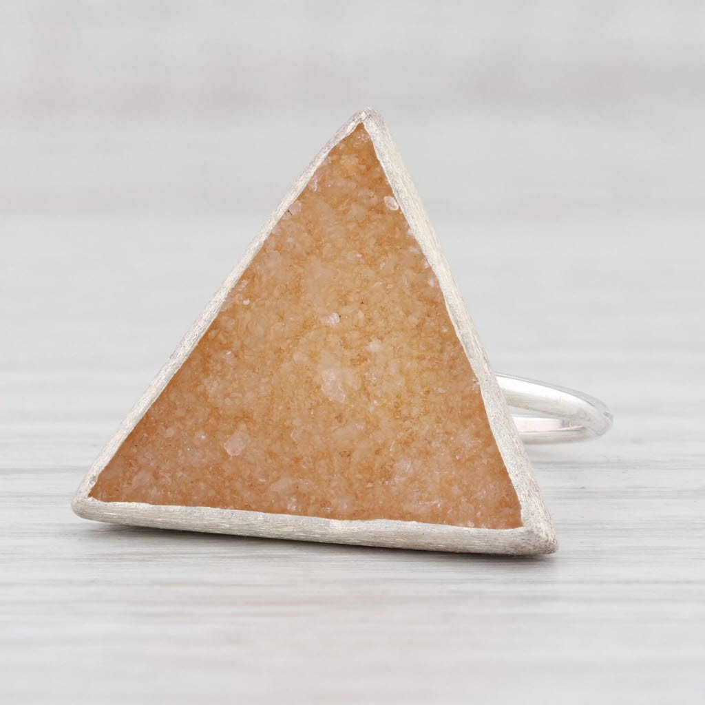 Light Gray New Nina Nguyen Bamboo Trio Sand Druzy Quartz Ring Sterling Silver Size 7
