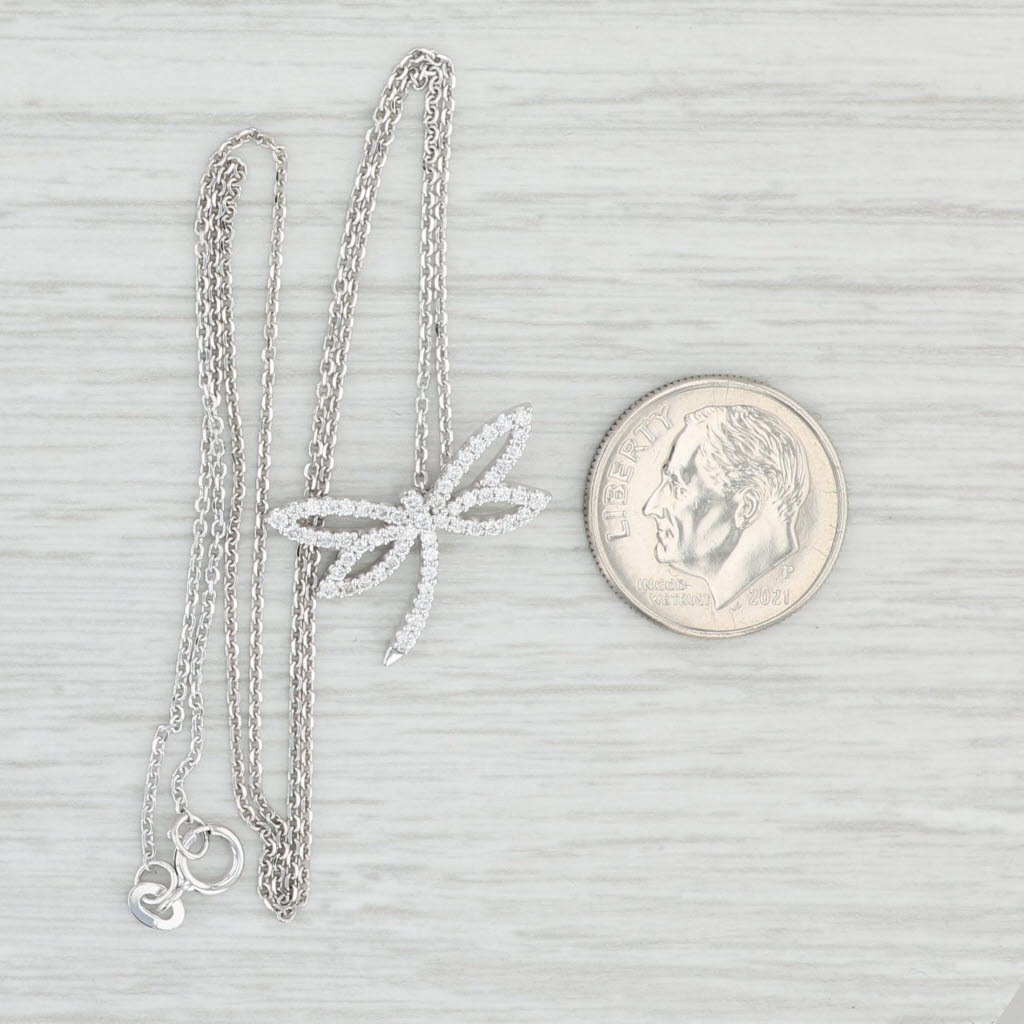 Light Gray 0.25ctw Diamond Dragonfly Pendant Necklace 14k White Gold 16" Cable Chain