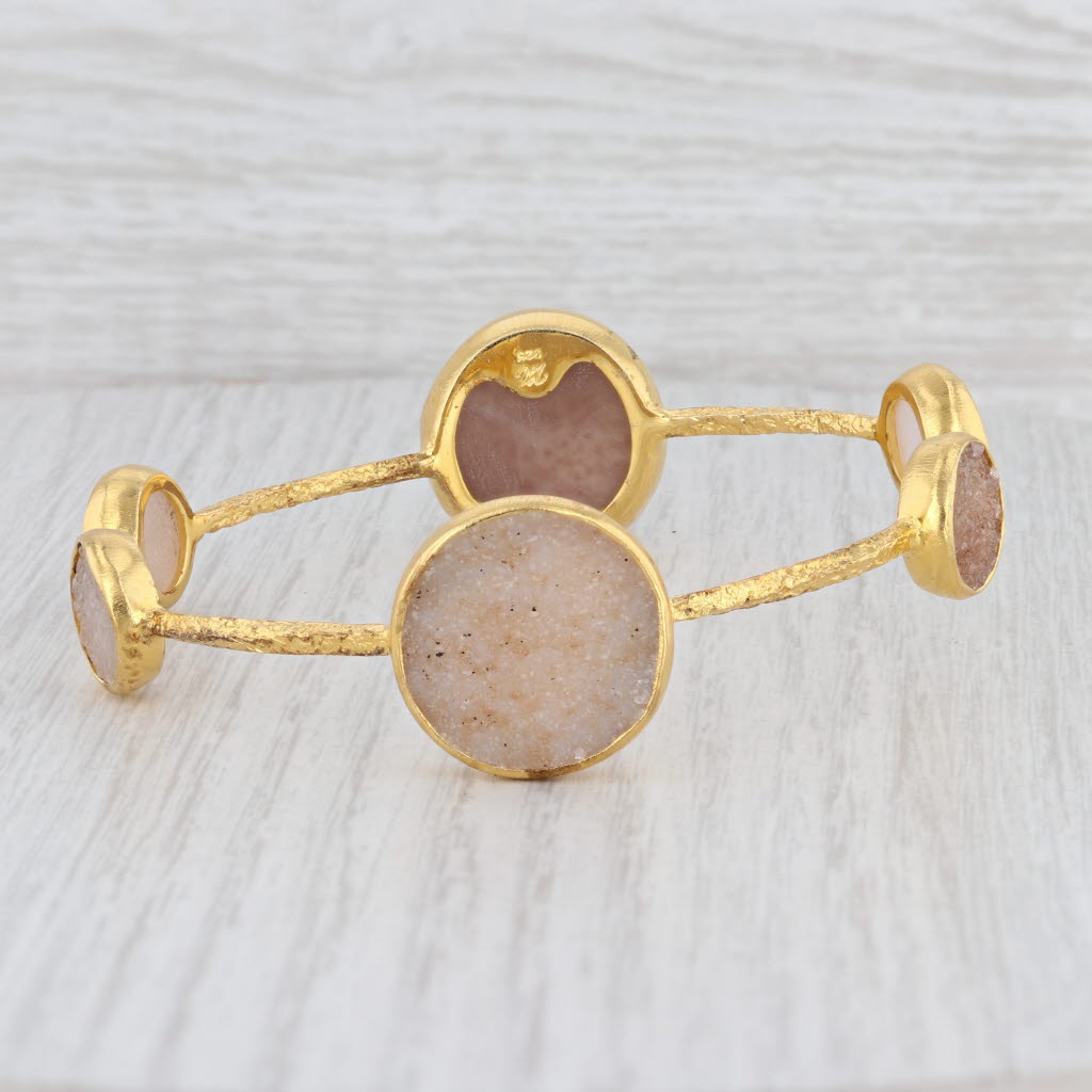 Light Gray New Nina Nguyen Bangle Bracelet White Sand Druzy Quartz 22k Vermeil Sterling 8"